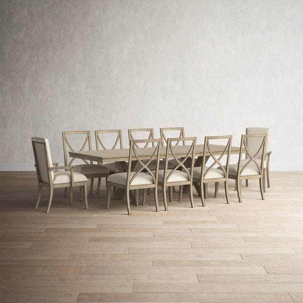 Birch Lane™ Regan 11 - Piece Extendable Solid Wood Trestle Dining Set